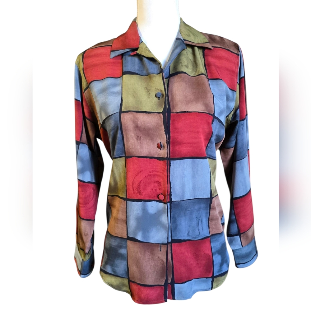 Petite Sophisticate & Co. Multicolor Patchwork Blouse